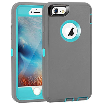 MAXCURY for iPhone 6 Case iPhone 6s Case Heavy Duty Shockproof 3 in 1 Soft Silicone Rubber + Hard PC Bumper Cove with Built-in Plastic Screen Protector - Grey and Light Blue - color: Gray/Lgiht Blue