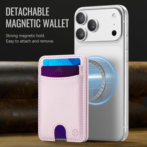 HXY for Magsafe Wallet Magnetic Card Holder RFID Blocking with Stand, 6 Card Holder for Phone Case, Slim Leather Magnetic Wallet for iPhone 17/16/15/14/13/12 Pro/Max/Plus (Pink) - color: Pink