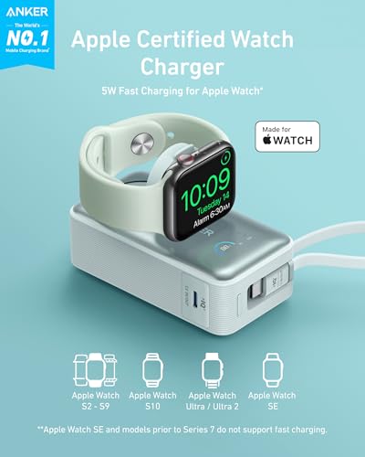 Anker MagGo Power Bank for Apple Watch, 10,000mAh 35W Max Portable Charger - color: Green
