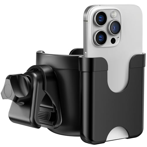 Cup Holder for Walker: Stroller Cup Holder Attachment with Phone Holder - color: Black