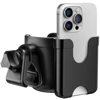 Cup Holder for Walker: Stroller Cup Holder Attachment with Phone Holder - color: Black