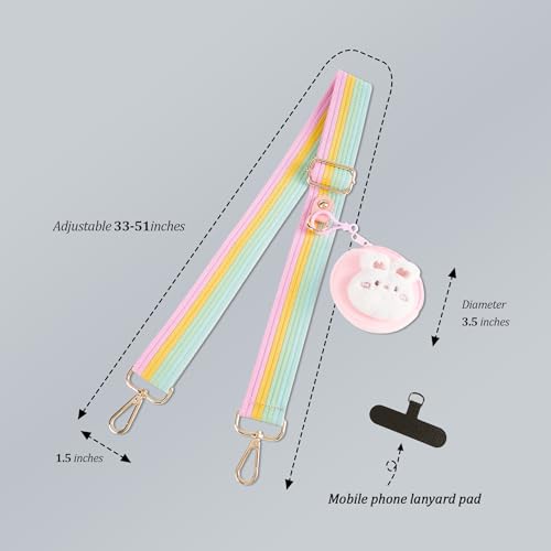 chushui Clip and Go Strap for Phone with Wallet Crossbody, Adjustable Anti-Theft Cell Phone Lanyard,Purse Strap with Zippered Pouch, for Women - color: Rainbow + Rabbit + Phone Shim (Adjustable)