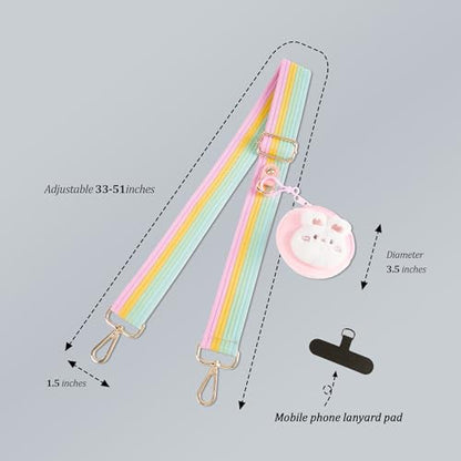 chushui Clip and Go Strap for Phone with Wallet Crossbody, Adjustable Anti-Theft Cell Phone Lanyard,Purse Strap with Zippered Pouch, for Women - color: Rainbow + Rabbit + Phone Shim (Adjustable)