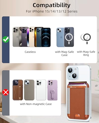 HiWe for MagSafe Wallet, 7 Cards Holder for Phone Case, RFID Blocking - color: Brown Wallet - Grey Band