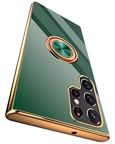 Compatible for Samsung Galaxy S22 Ultra Case with Ring Holder Kickstand [with Magnetic] Soft TPU Shockproof Electroplated Protective Phone Case for Galaxy S22 Ultra 5G Green - color: Green, size: Galaxy S22 Ultra