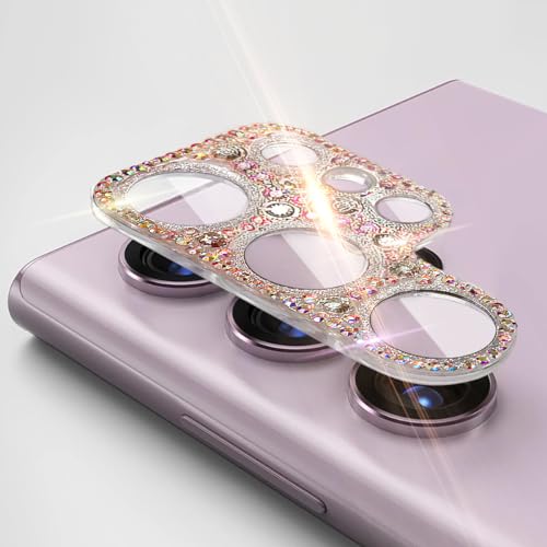 Bling Diamond Camera Lens Protector Compatible with Samsung Galaxy S22 Ultra, Metal Glitter Gem Camera Cover，9H Tempered Glass lens full Screen Sparkle Rhinestone Protector - size: Samsung Galaxy S22 Ultra