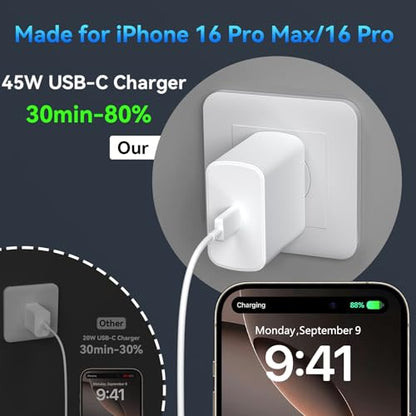 Phone 17 16 Pro Max Charger Fast Charging, 45W Super Fast USB C Charger Block with 6.6FT Charging Cable for 17 16 Pro Max/17 16 Pro/16 Plus,15 Pro Max/15 Pro/16, Android Phone - color: white, size: 6.6 Ft