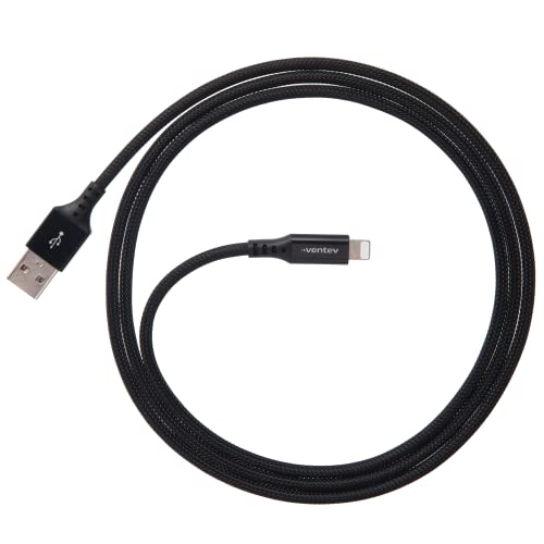 Ventev USB A to Apple Lightning High-Speed Ultra Durable Alloy Cable for iPhone 1-14, AirPods, iPads and More Devices (4 Foot, Black) - size: 4 feet