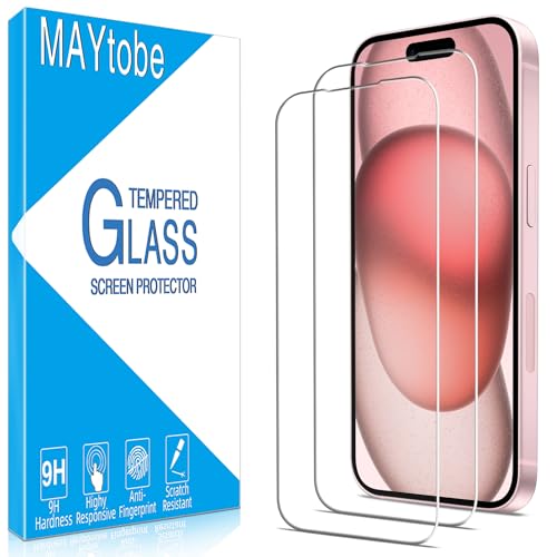 MAYtobe 2 Pack Screen Protector for Apple iPhone 15 6.1-inch Tempered Glass - size: iPhone 15
