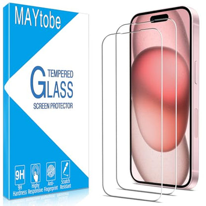 MAYtobe 2 Pack Screen Protector for Apple iPhone 15 6.1-inch Tempered Glass - size: iPhone 15
