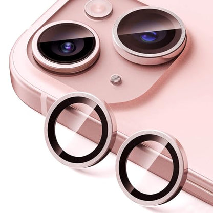 2 Pack Camera Lens Protector for iPhone 14/14 Plus/iPhone 15/15 Plus,9H Tempered Glass Scratch Resistant Metal Ring Camera Cover Accessories,Pink - color: Pink