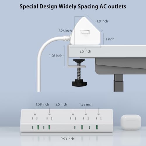 Jgstkcity Desk Clamp Power Strip USB C 45W,8 USB,15FT Cable,White - color: White, size: 15 FT