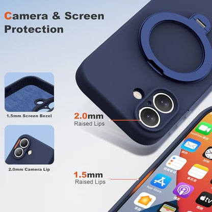 Case for iPhone 16 with 360°Spin Stand,6.1" Dark Blue | Magnetic 360°Spin Stand,Compatible with Mag-Safe,Soft Silicone 16 Case - color: Dark Blue, size: Iphone 16