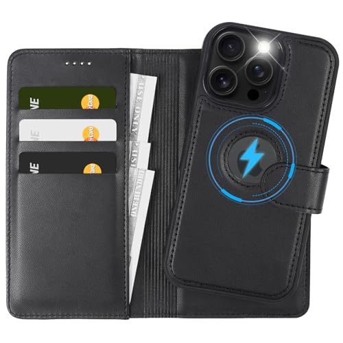 2 in 1 PU Leather for iPhone 16 Pro Case, Detachable Wallet Case with Card Holder, Removable Flip Folio Cover with RFID Blocking, Stand Shockproof Phone Cover（Compatible with MagSafe） Black - color: Black, size: Iphone 16 pro