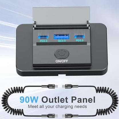 2 Pack 90W 12 Volt USB Outlet Panel Wall Mount Ouffun Dual 36W PD & QC3.0 18W Car USB Port Charger Socket with Dual 65W USB C Cable for Car Bus RV Truck