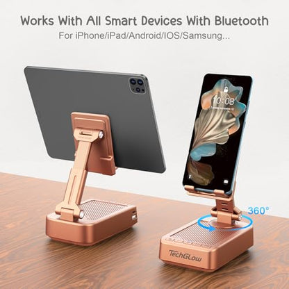 TechGlow Gifts for Men Women Foldable Cellphone Stand with Bluetooth Speaker and Charging Function 360° Rotatable Phone Stand Birthday Gift Idea for Mom Dad Cool Tech Gifts-Rose Gold - color: Rose Gold