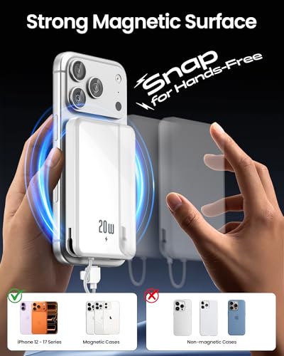 10000mAh Portable Charger, 20W Fast Charging, Built-in Cables with Handle | Charge from 20% to 85% in 30 Mins, 30% Smaller, magnetic grip, Stays Cool, LED Display, for iPhone, Samsung, Android Phones - color: 02.White