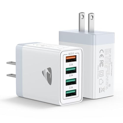 USB Charger Block, 2Pack 4 Multi USB Fast Charging Block QC3.0 Wall Charger Blocks 3.1A Multi USB charger Plug Cube for iPhone 17/16/15/14/13 Pro Max,iPad,Samsung Galaxy,Android Phone,Multiple Devices