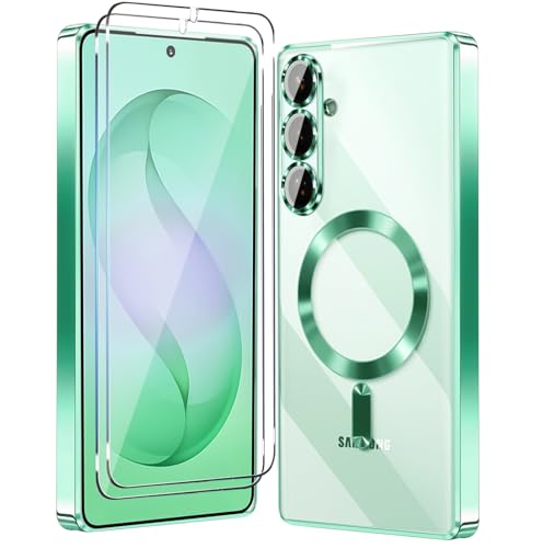 Magnetic Glossy Case for Samsung Galaxy S26, S26 Phone Case Clear Luxury with Screen Protector X2 & Camera Protector [Compatible with MagSafe],Shockproof Cover for Samsung S 26-Green - color: Green, size: Samsung Galaxy S26