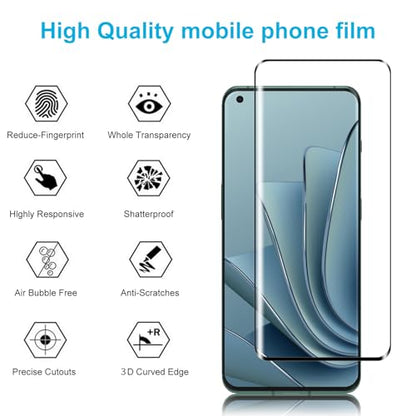 Didisky Screen Protector for Oneplus 10 Pro (Not for 10t,10), 3 Pack Tempered Glass Film with 2 Pak Lens Protector, 3D Curved Full Coverage,Easy to Install,Bubble Free,9H,Anti Scratch