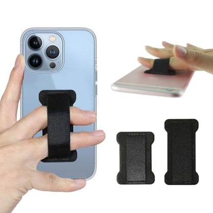 REINVENT EGO-Finger Strap Phone Holder - Cell Phone Grip Holds Device with just a Finger - Ultra Thin Anti-Slip Universal Cell Phone Grips Band Holder for Back of Phone - 2Pack(Black)