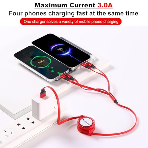 MJXIANG Retractable Multi Charging Cable 4 in 1, 3.3Ft 3A Fast Charger Cord