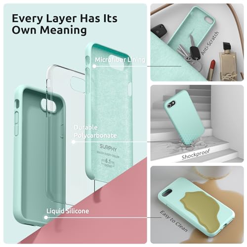 SURPHY Designed for iPhone SE Case, iPhone 8 Case, iPhone 7 Case, Liquid Silicone Phone Case for iPhone se 3rd 2nd SE 2022 SE 2020, Mint Green - color: Mint Green