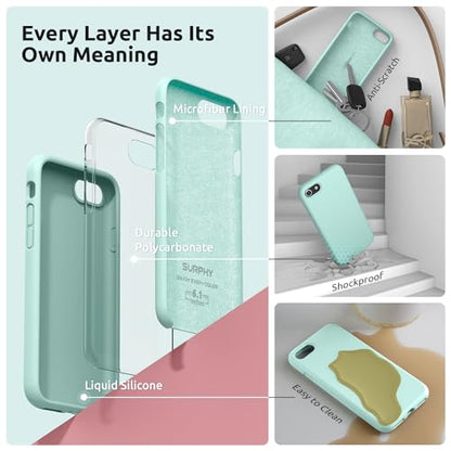 SURPHY Designed for iPhone SE Case, iPhone 8 Case, iPhone 7 Case, Liquid Silicone Phone Case for iPhone se 3rd 2nd SE 2022 SE 2020, Mint Green - color: Mint Green