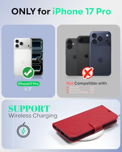 OCASE Compatible with iPhone 17 Pro Wallet Case, PU Leather Flip Folio Case with Card Holders RFID Blocking Kickstand [Shockproof TPU Inner Shell] Phone Cover 6.3 Inch 2025, Dark Red - color: Dark Red