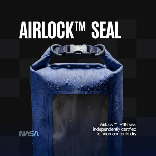 NASA Small Dry Bag with Integrated Waterproof Phone Pouch (Floating, IP68) | Full Phone Screen Control | Floats When Sealed | Detachable Shoulder Strap | Fully Submersible | Fits Phone, Keys & Cash - color: Blue