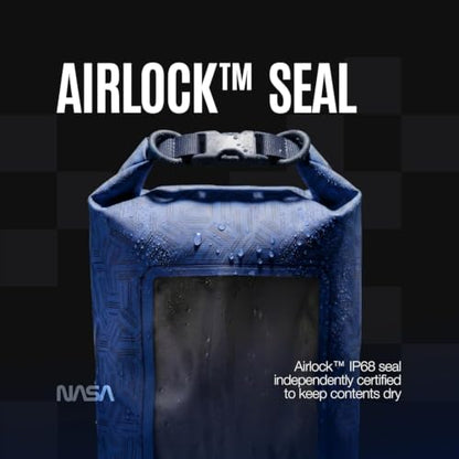 NASA Small Dry Bag with Integrated Waterproof Phone Pouch (Floating, IP68) | Full Phone Screen Control | Floats When Sealed | Detachable Shoulder Strap | Fully Submersible | Fits Phone, Keys & Cash - color: Blue