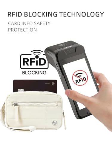 WESTBRONCO Wristlet Wallets for Women – RFID Blocking Quilted Nylon Phone Wallet, Card Holder Purse for Travel & Everyday Use - color: Beige