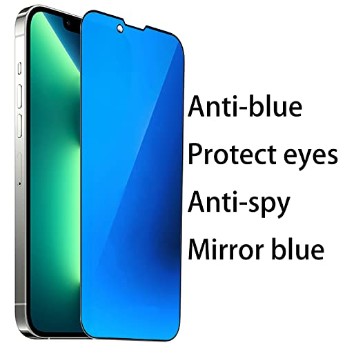 2 PCS Anti-Blue Privacy Tempered Glass Mirror Anti-Spy Screen Protector Anti-Peeping Film Compatible with iPhone 14 Plus /iPhone 13 Pro Max, 6.7 inch Electroplated 9H Hardness Anti-scratch (Blue) - size: For iPhone 13 Pro Max/ iPhone 14 Plus