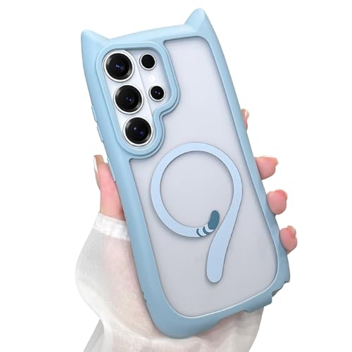 AIGOMARA Cute Case for Samsung Galaxy S26 Ultra Case with Cat Ears, Blue | Kawaii Magnetic Kitty Tail Design [Compatible with MagSafe] Clear Aesthetic Drop Proof Phone Cover for Women Girls - color: Blue, size: Samsung Galaxy S26 Ultra
