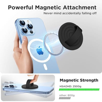 Upgraded Magnetic Phone Grip, Liquid Silicone Soft and Portable, Removable Finger Loop Ring Grip Holder for iPhone, Strong Magnetic Attraction, Compatible with MagSafe Phone Case, Black - color: Black