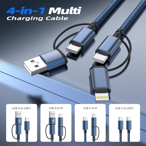 60W 4 in 1 Multi Charging Cable 2 Pack 5FT, USB C to USB C Cord - color: NavyBlue