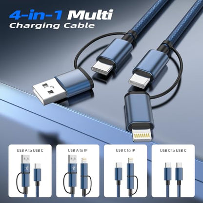 60W 4 in 1 Multi Charging Cable 2 Pack 5FT, USB C to USB C Cord - color: NavyBlue