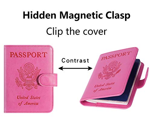 Passport Holder Cover Wallet RFID Blocking, Travel Essentials | Leather Card Case, Travel Accessories for Women Men, Pink - color: Pink
