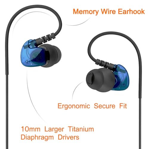 Granvela GV1 HD Sports in-Ear Headphones, IPX5 Waterproof Running Earbuds Wired with Mic, Phone-Call Answering,Memory Wire Earhook and Clip - Blue - color: Blue