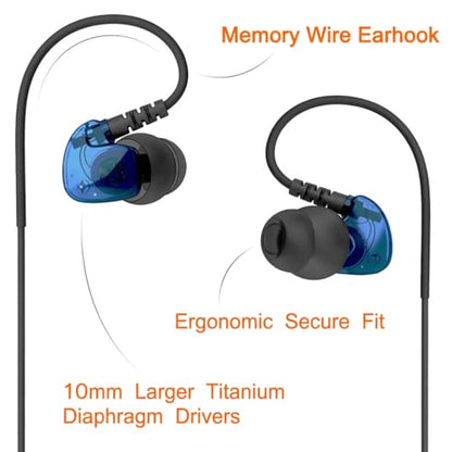 Granvela GV1 HD Sports in-Ear Headphones, IPX5 Waterproof Running Earbuds Wired with Mic, Phone-Call Answering,Memory Wire Earhook and Clip - Blue - color: Blue