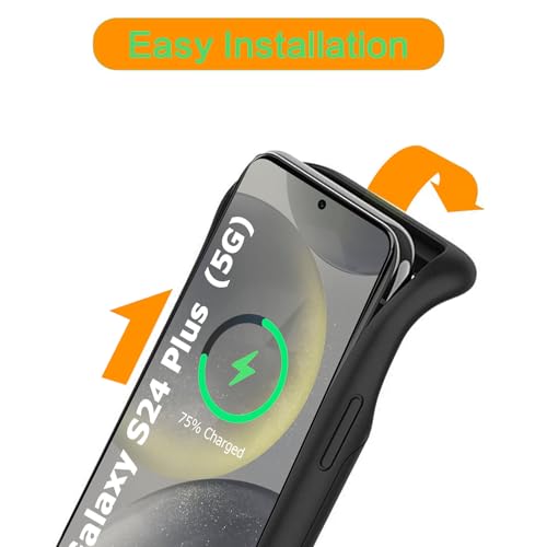 Battery Case for Galaxy S24 Plus, 12000mAh Portable Wireless Charging Case Supporting CarPlay, Compatible with Galaxy S24 Plus (6.7 inch) Rechargeable Extended Battery Charger (Black) - size: Galaxy S24 Plus