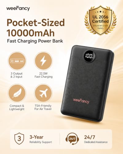 Small Portable Charger 10000mAh 20W Fast Charging Mini Power Bank, Black - color: Black
