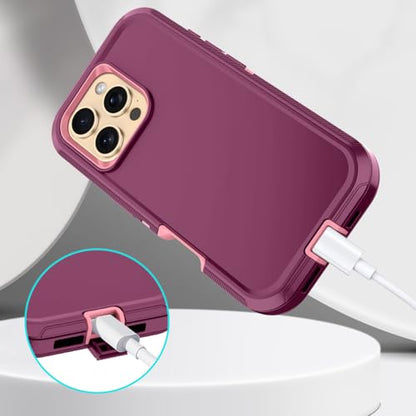 for iPhone 16 Pro Max Case Heavy Duty Protective Shockproof Dropproof 3-Layer Full Body Protection [Without Screen Protector] Tough Rugged Cover for Apple iPhone 16 Pro Max,Purple/Pink - color: Purple/Pink
