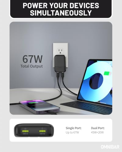 67W Slim Flat USB C Charger, 2-Port GaN PD 3.0 PPS Fast Charger - color: 67W Black