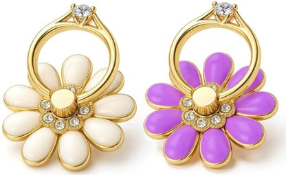 NXVX Daisy Flower Phone Ring Holder Set, White & Purple, 2-Pack Grip - color: White & Purple