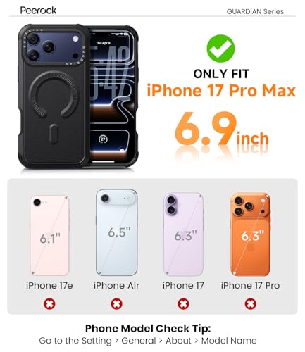 Heavy Duty for iPhone 17 Pro Max Case, [20FT Military Grade Drop Protection] Dual-Layer Shockproof Protective Phone Case, Fit for Magsafe, Rugged Tough Durable Cover, Guardian Series - Black - color: Black