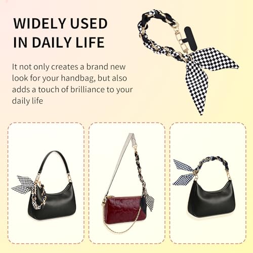 Phone Wrist Strap with Gold Metal Scarf and Universal Tether Tab, Aesthetic Print Design Ribbon Chain, Multi-Purpose Accessories for Bag Key Cellphone for Men Women Girls-Black Checkerboard - color: Black Checkerboard