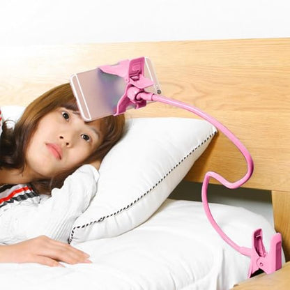 Gooseneck Cell Phone Holder - Flexible Adjustable Clamp for Desk, 360° Long Arm Mobile Phone Stand with Clip for Headboard & Bedside, Phone Stand Lazy Bracket Mount Clamp for Lazy Use in Bed (Pink) - color: Pink