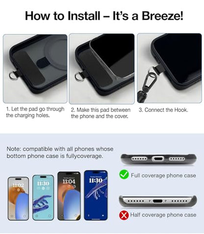 Phone Lanyard, Phone Wrist Strap with 2 Tether Tabs for All Phones, Black - color: Black