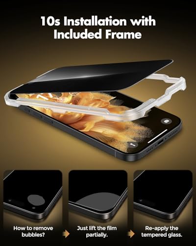 UNBREAKcable Privacy Screen Protector for iPhone 16 Plus, Full Coverage Shatterproof Tempered Glass [True 28°Anti Spy] [9H Hardness] [Easy Installation Frame] 2-Pack Private Screen for iPhone 16 Plus - size: iPhone 15 Plus/iPhone 16 Plus